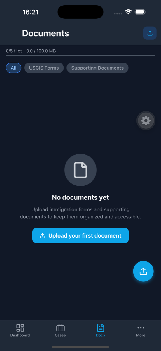 Documents screen from Central Tracker iOS app